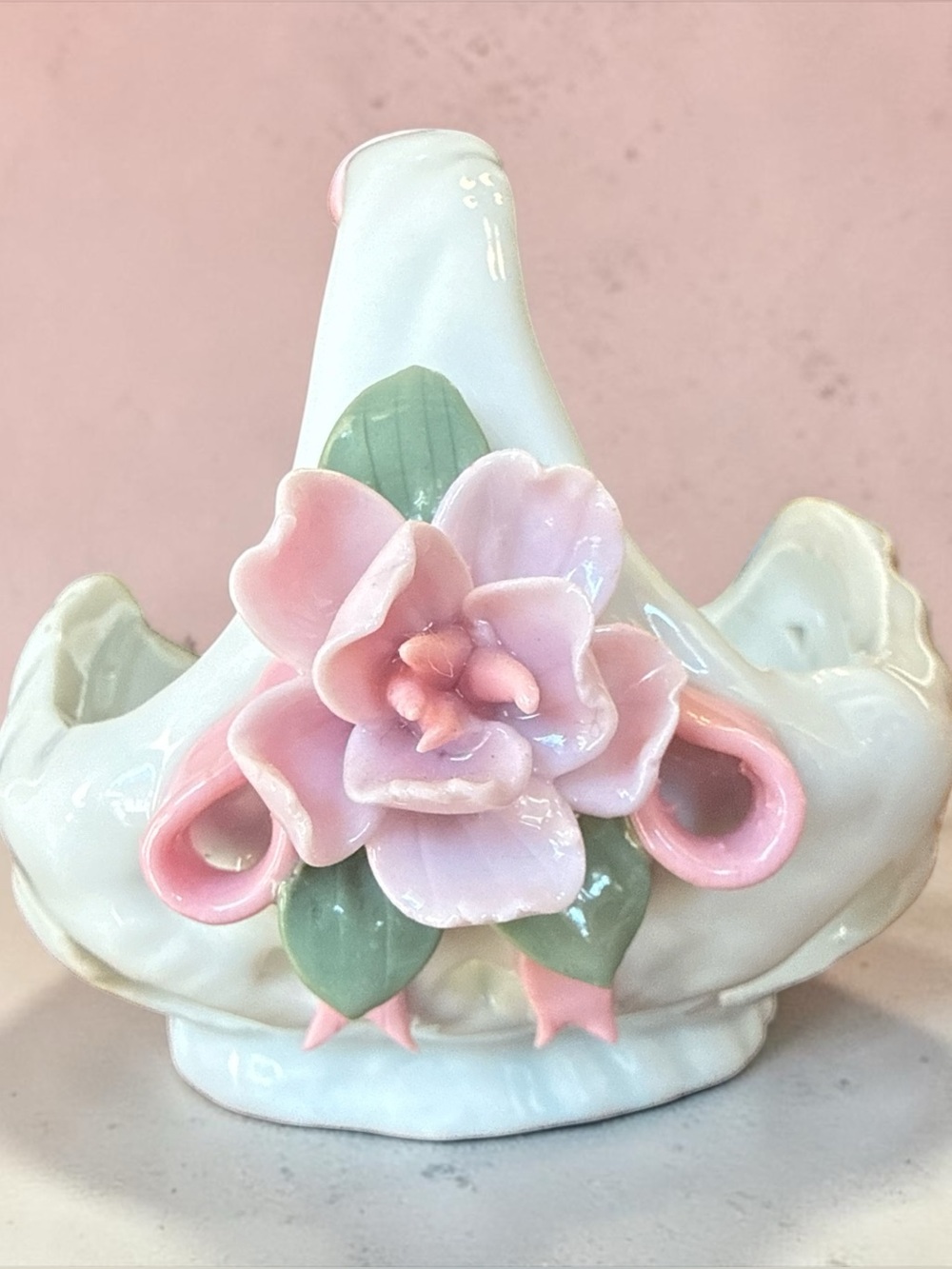 Vintage Capodimonte Style Ceramic Flower Basket Vanity Decor
